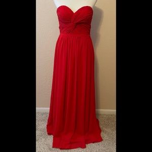 Red Strapless Chiffon Dress, lace-up corset back